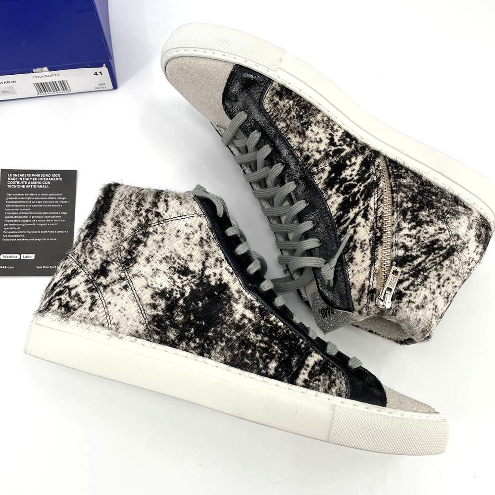 New P448 Cow Print Star High-Top Sneaker // 10.5 - Picture 5 of 11